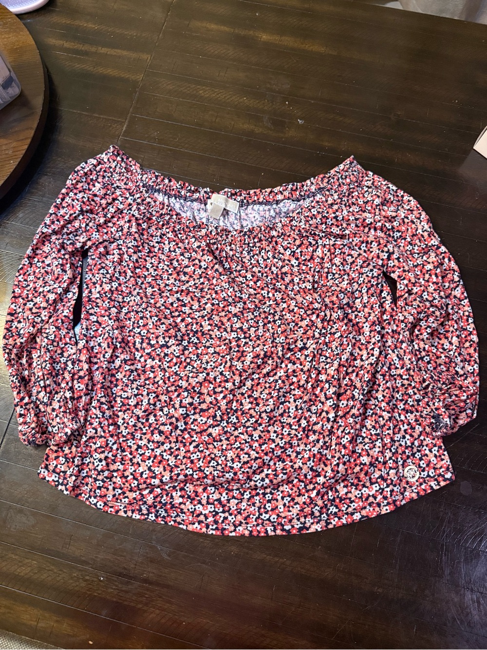 Michael KORS Floral Off-Shoulder Blouse - coral white and blue